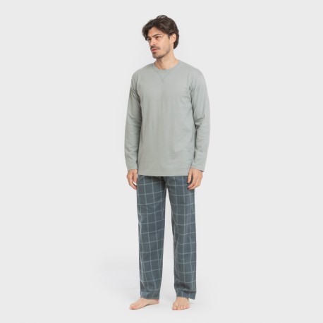 Pijama hombre franela Cuadro Andino verde azul claro