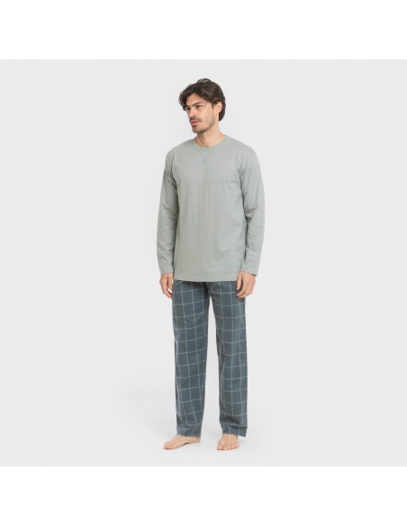 Pijama hombre franela Cuadro Andino verde azul claro