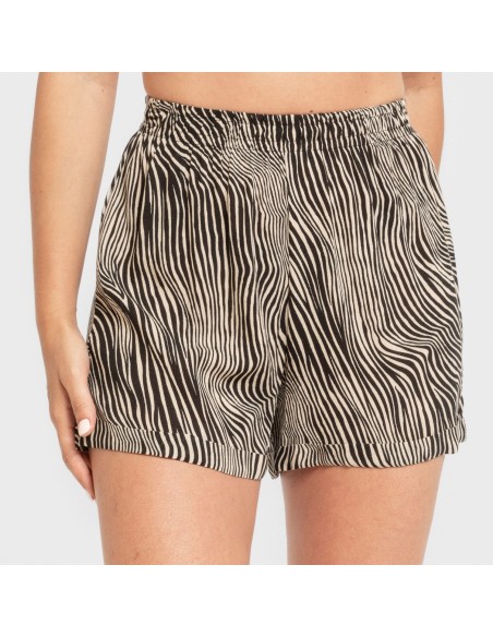 Pantalón corto viscosa bambula Drus beige - negro Pantalón corto viscosa bambula Drus beige - negro