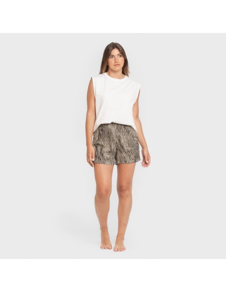 Pantalón corto viscosa bambula Drus beige - negro Pantalón corto viscosa bambula Drus beige - negro