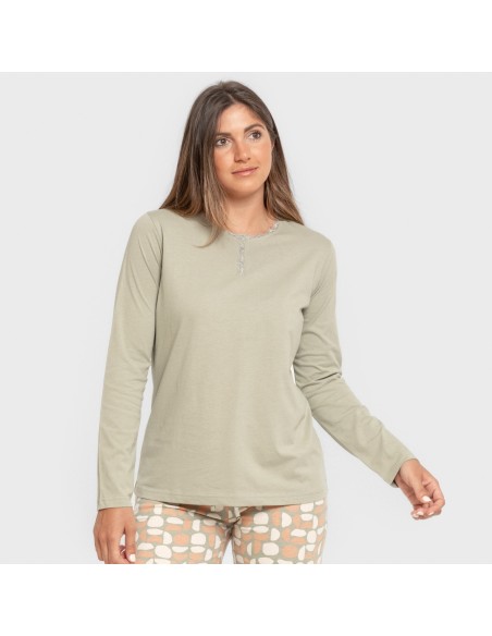 Pijama largo algodón Tebas verde cacería