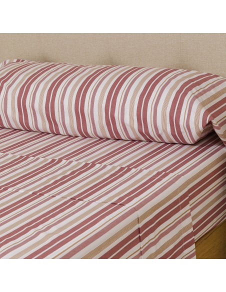 Juego de sábanas algodón percal Raya Calendula marsala Juego de sábanas algodón percal Raya Calendula marsala