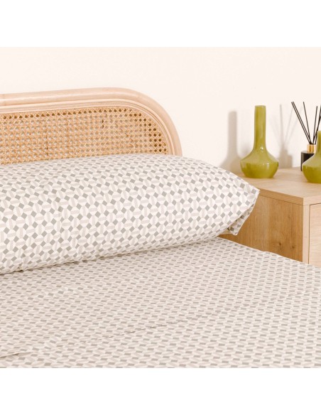 Juego de sábanas algodón Enrieta verde seco - topo