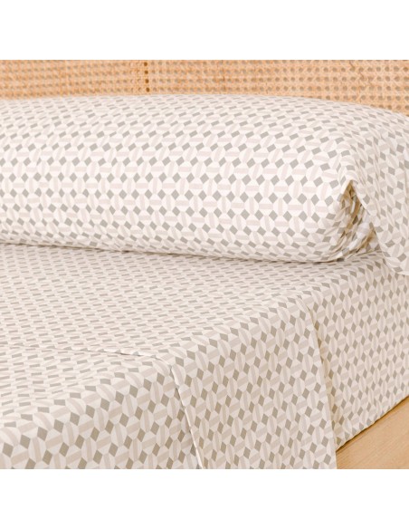 Juego de sábanas algodón Enrieta verde seco - topo