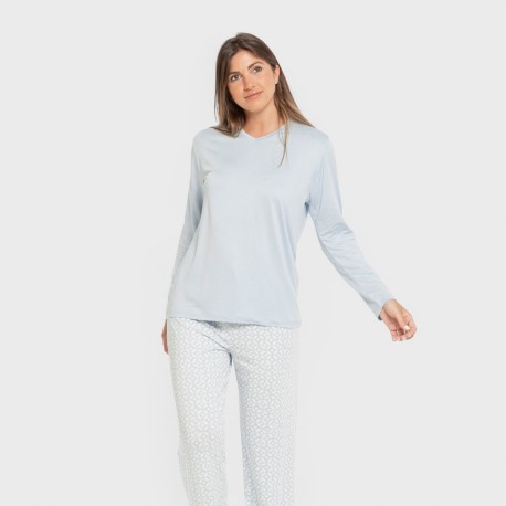 Pijama largo mujer soft Clau celeste
