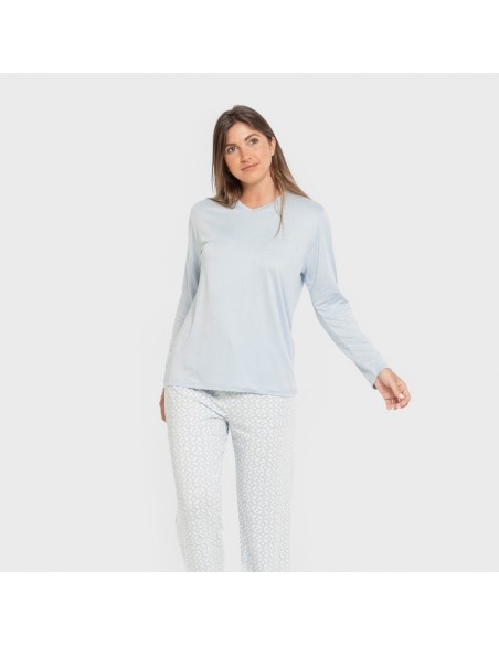Pijama largo mujer soft Clau celeste