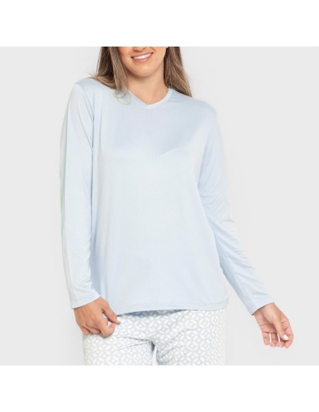 Pijama largo mujer soft Clau celeste