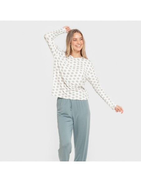 Pijama largo mujer soft Joy agua marina Pijama largo mujer soft Joy agua marina