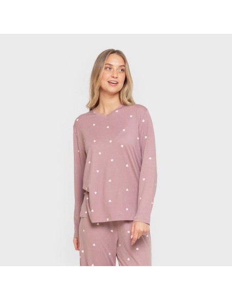 Pijama largo mujer soft Choer berenjena seco Pijama largo mujer soft Choer berenjena seco