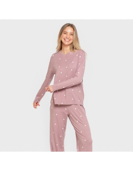 Pijama largo mujer soft Choer berenjena seco Pijama largo mujer soft Choer berenjena seco