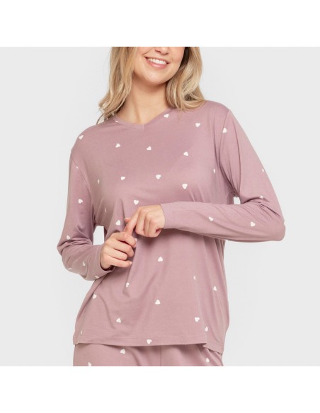 Pijama largo mujer soft Choer berenjena seco Pijama largo mujer soft Choer berenjena seco
