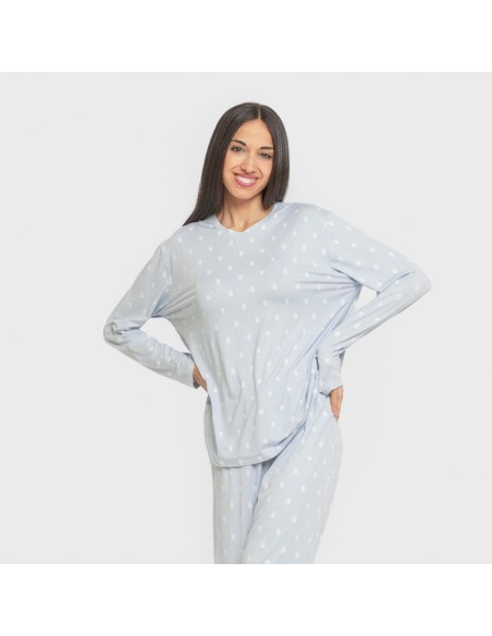 Pijama largo mujer soft Baby celeste