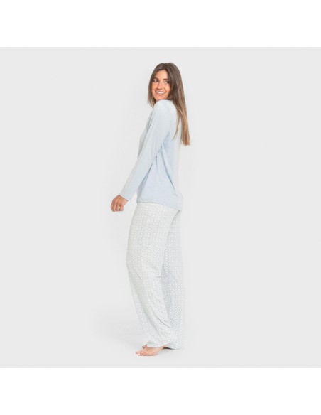 Pijama largo mujer soft Clau celeste