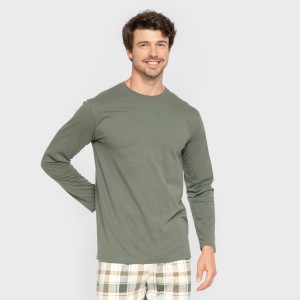 Pijama largo algodón hombre Cuadro Noric verde