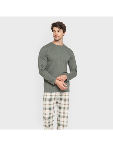 Pijama largo algodón hombre Cuadro Noric verde