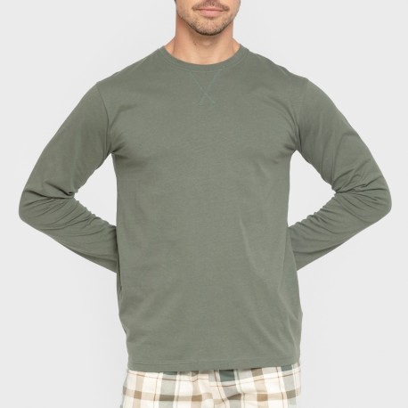 Pijama largo algodón hombre Cuadro Noric verde
