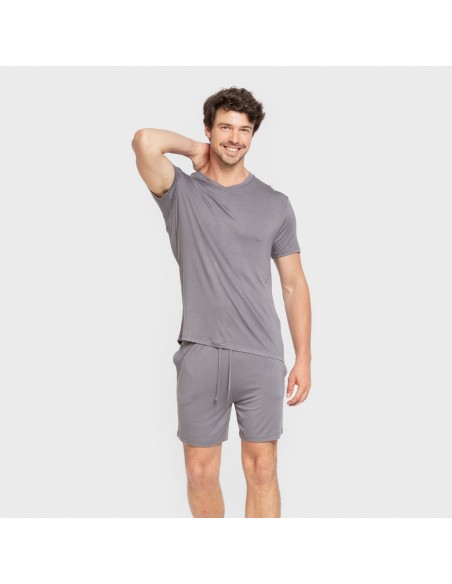 Pijama corto viscosa hombre gris azulado