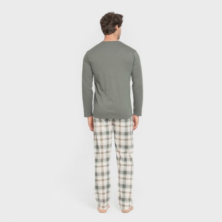 Pijama largo algodón hombre Cuadro Noric verde