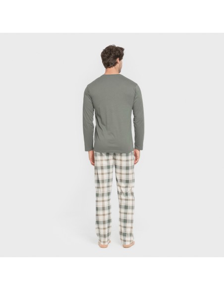 Pijama largo algodón hombre Cuadro Noric verde