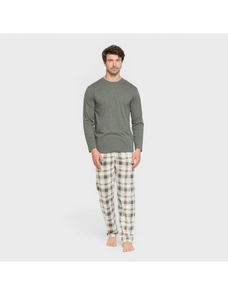 Pijama largo algodón hombre Cuadro Noric verde