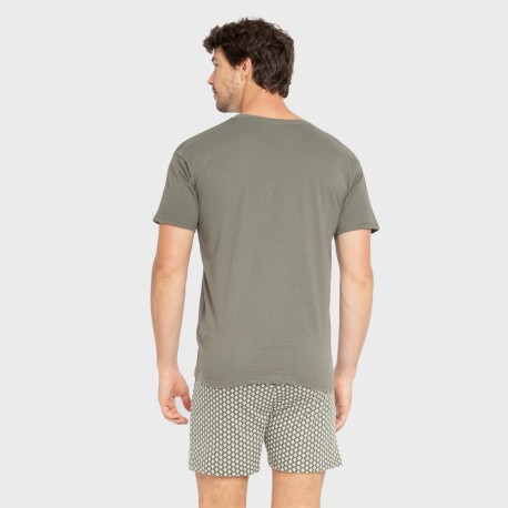 Pijama corto algodón hombre Sassy verde cacería