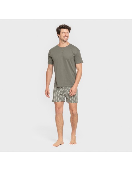Pijama corto algodón hombre Sassy verde cacería