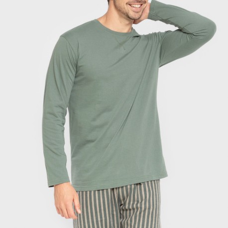 Pijama hombre franela Raya Marsellita verde - arena