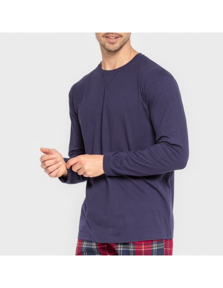 Pijama hombre franela Cuadro Bilbo azul marino