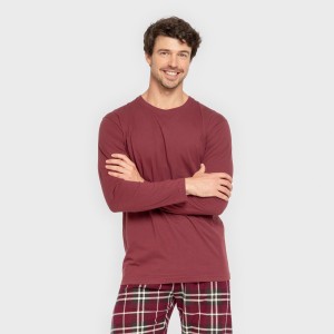 Pijama hombre franela Cuadro Sauron burdeos