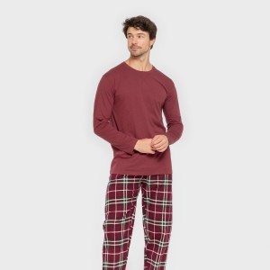 Pijama hombre franela Cuadro Sauron burdeos 2