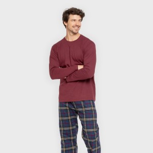 Pijama hombre franela Cuadro Tejada burdeos 2