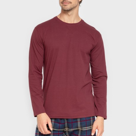 Pijama hombre franela Cuadro Tejada burdeos