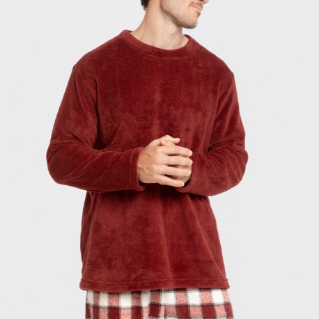 Pijama coral hombre Cuadro Gustavo burdeos