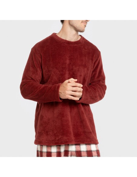 Pijama coral hombre Cuadro Gustavo burdeos