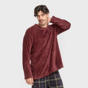 Pijama coral hombre Cuadro Tejada burdeos