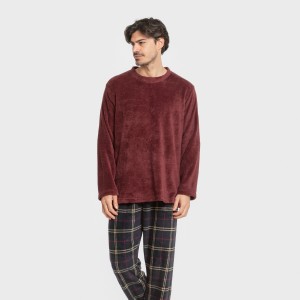 Pijama coral hombre Cuadro Tejada burdeos 2