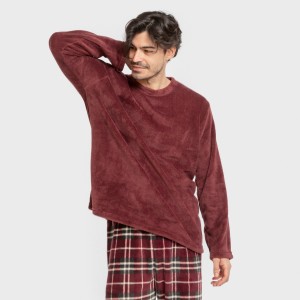 Pijama coral hombre Cuadro Sauron burdeos