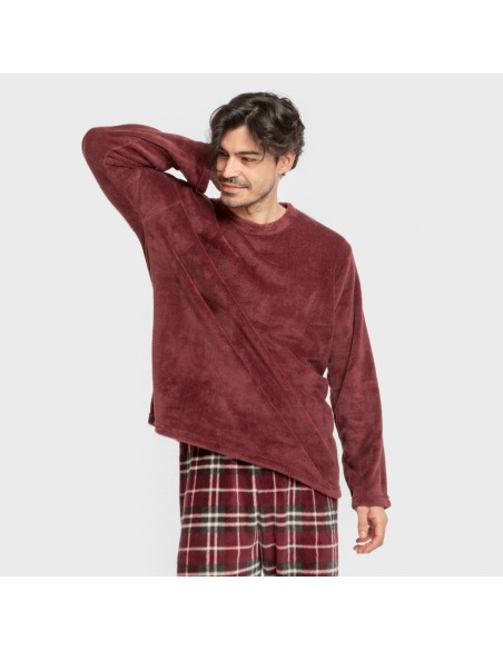 Pijama coral hombre Cuadro Sauron burdeos Pijama coral hombre Cuadro Sauron burdeos