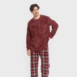 Pijama coral hombre Cuadro Sauron burdeos 2