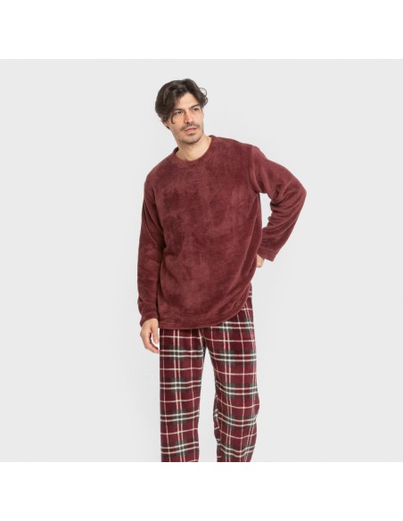 Pijama coral hombre Cuadro Sauron burdeos Pijama coral hombre Cuadro Sauron burdeos