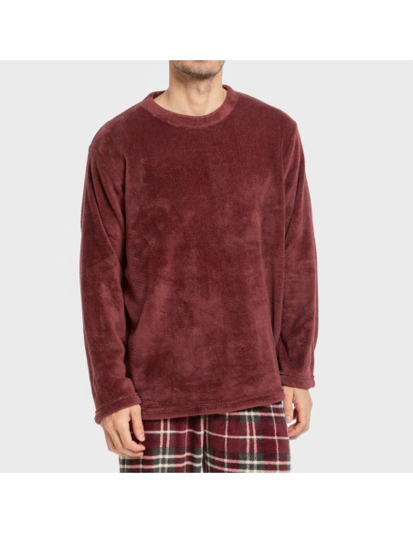 Pijama coral hombre Cuadro Sauron burdeos Pijama coral hombre Cuadro Sauron burdeos