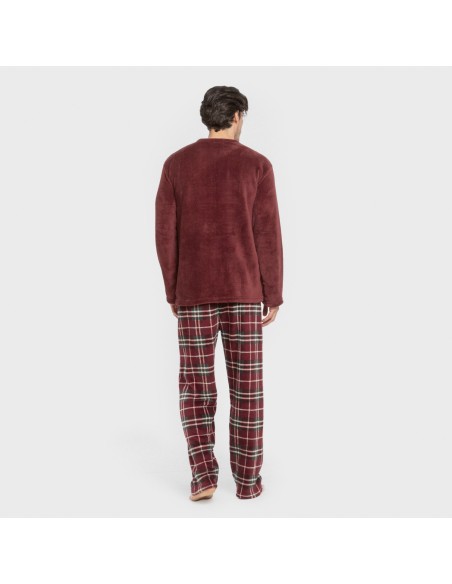 Pijama coral hombre Cuadro Sauron burdeos Pijama coral hombre Cuadro Sauron burdeos