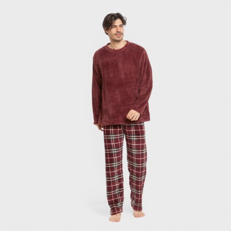 Pijama coral hombre Cuadro Sauron burdeos