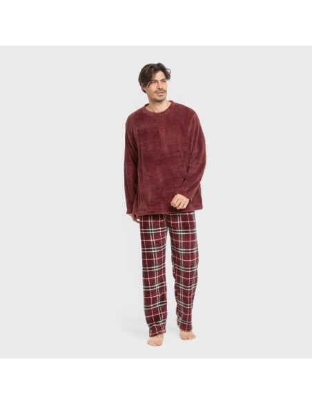 Pijama coral hombre Cuadro Sauron burdeos Pijama coral hombre Cuadro Sauron burdeos