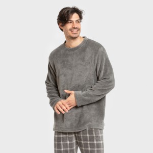 Pijama coral hombre Cuadro Nidari gris
