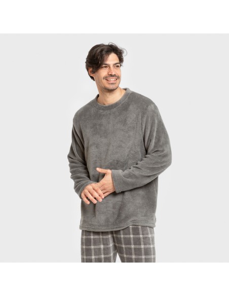 Pijama coral hombre Cuadro Nidari gris