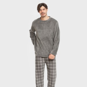Pijama coral hombre Cuadro Nidari gris 2