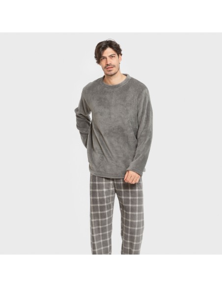 Pijama coral hombre Cuadro Nidari gris