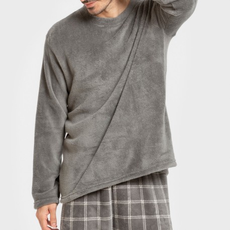 Pijama coral hombre Cuadro Nidari gris