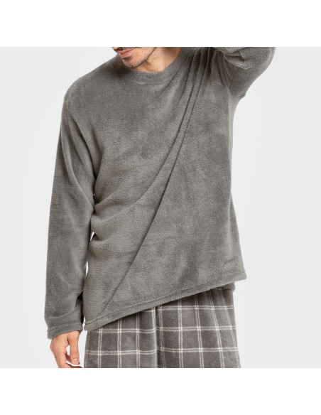 Pijama coral hombre Cuadro Nidari gris